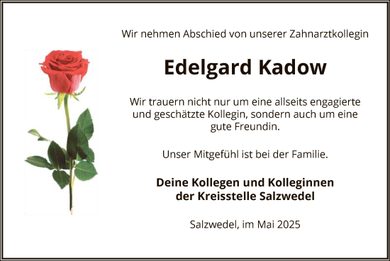 Traueranzeige von Edelgard Kadow von AMZ