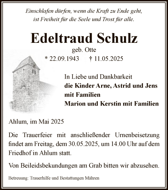Traueranzeige von Edeltraud Schulz von UEL