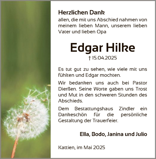 Traueranzeige von Edgar Hilke von UEL