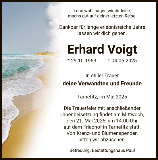 Traueranzeige von Erhard Voigt von UEL