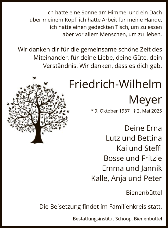 Traueranzeige von Friedrich-Wilhelm Meyer von UEL