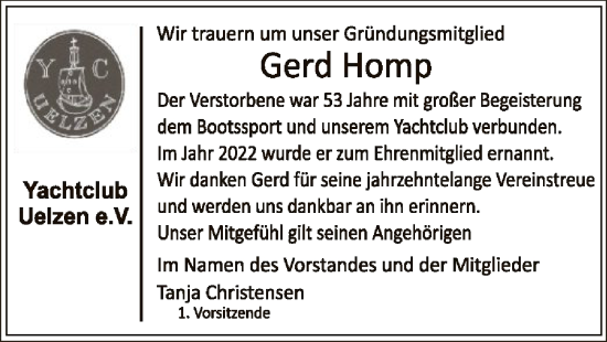 Traueranzeige von Gerd Homp von UEL