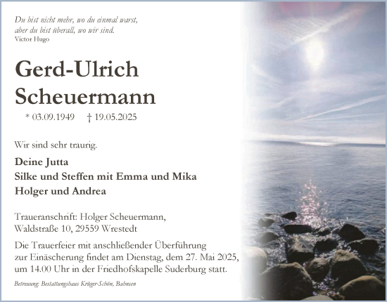 Traueranzeige von Gerd-Ulrich Scheuermann von AZ