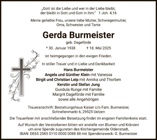 Traueranzeige von Gerda Burmeister von AZ