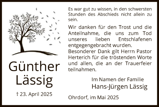 Traueranzeige von Günther Lässig von UEL