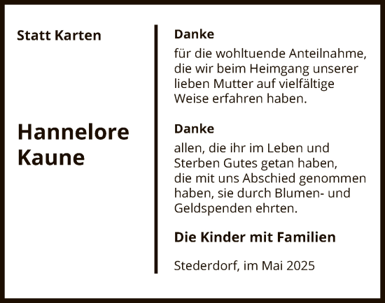 Traueranzeige von Hannelore Kaune von UEL