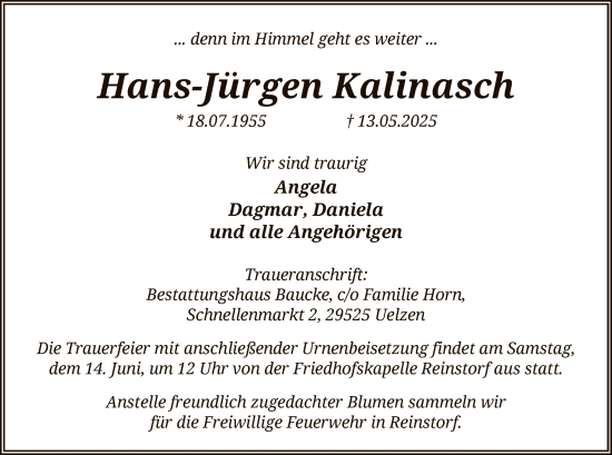 Traueranzeige von Hans-Jürgen Kalinasch von AZ