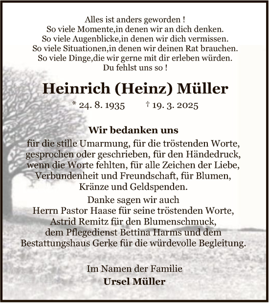Traueranzeige von Heinrich Müller von UEL
