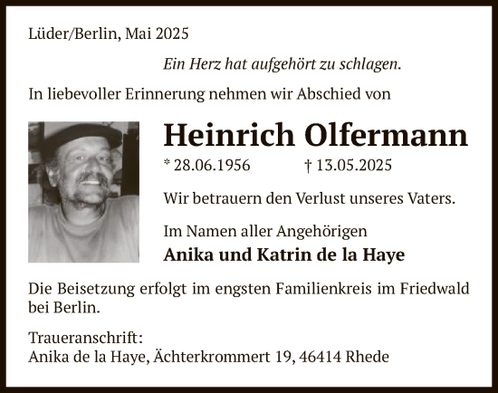 Traueranzeige von Heinrich Olfermann von AZ