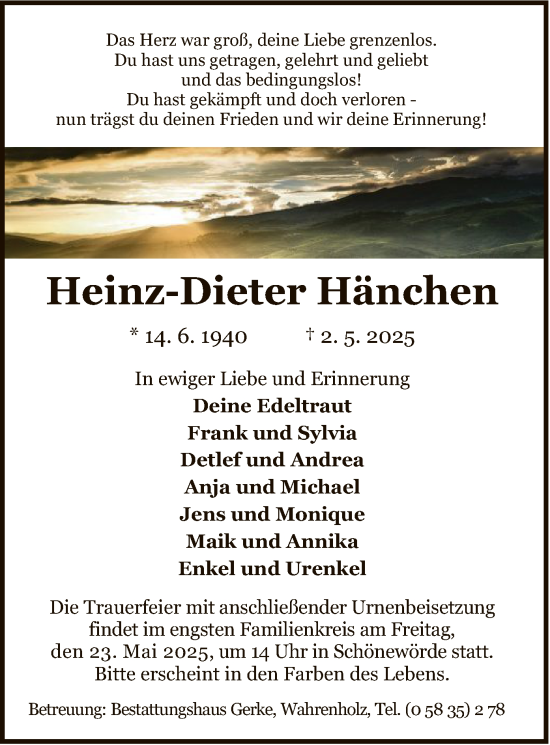 Traueranzeige von Heinz-Dieter Hänchen von UEL