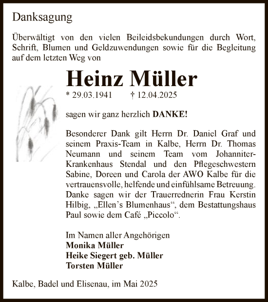 Traueranzeige von Heinz Müller von UEL