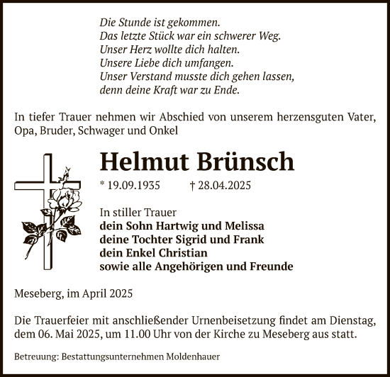 Traueranzeige von Helmut Brünsch von UEL