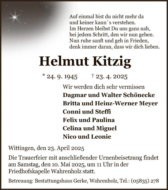 Traueranzeige von Helmut Kitzig von UEL