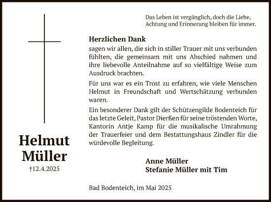 Traueranzeige von Helmut Müller von UEL