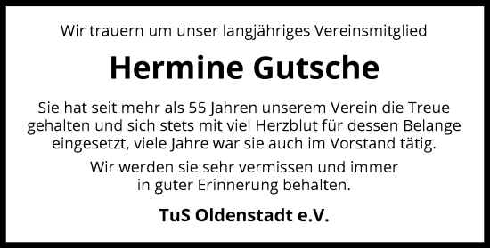 Traueranzeige von Hermine Gutsche von UEL