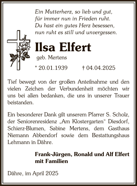 Traueranzeige von Ilsa Elfert von UEL