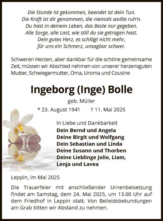 Traueranzeige von Ingeborg Bolle von UEL