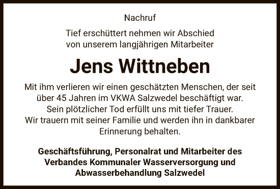 Traueranzeige von Jens Wittneben von AMZ