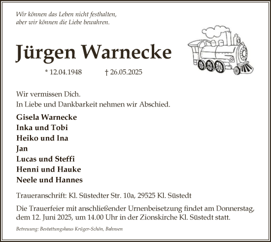 Traueranzeige von Jürgen Warnecke von AZ