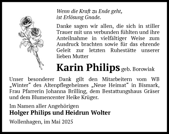 Traueranzeige von Karin Philips von AMZ