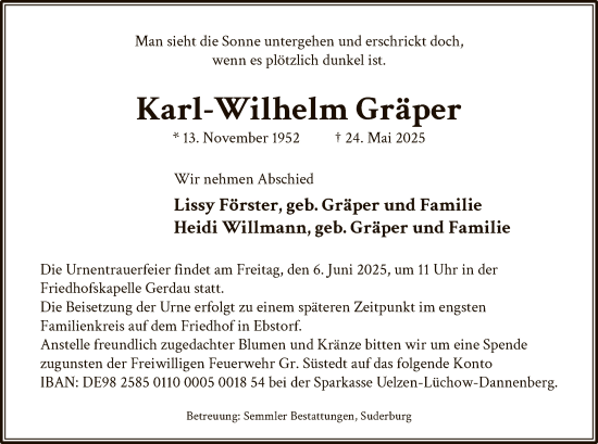 Traueranzeige von Karl-Wilhelm Gräper von AZ