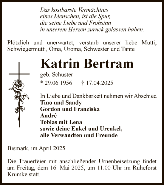 Traueranzeige von Katrin Bertram von UEL