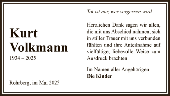Traueranzeige von Kurt Volkmann von AMZ