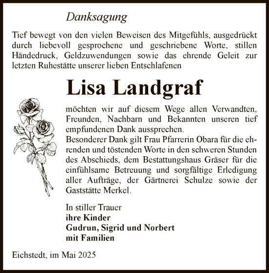 Traueranzeige von Lisa Landgraf von UEL