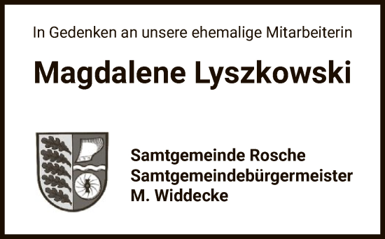 Traueranzeige von Magdalene Lyszkowski von UEL