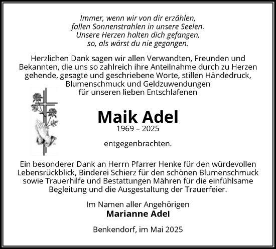 Traueranzeige von Maik Adel von AMZ