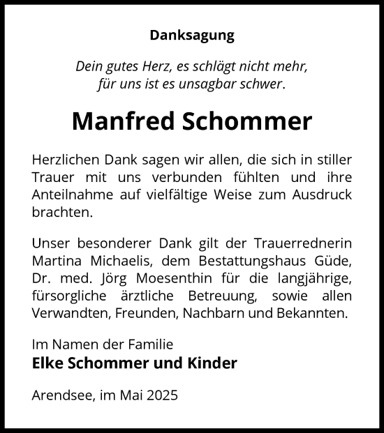 Traueranzeige von Manfred Schommer von UEL