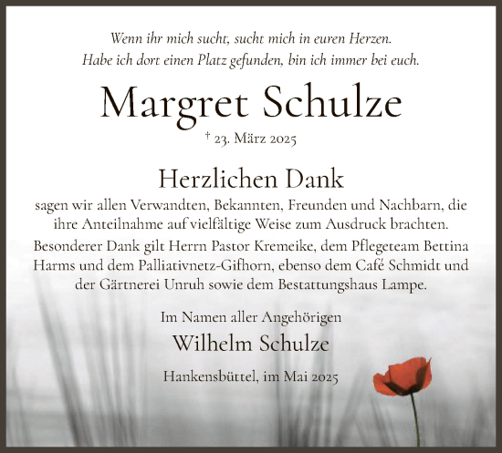 Traueranzeige von Margret Schulze von UEL
