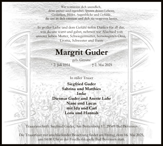Traueranzeige von Margrit Guder von UEL