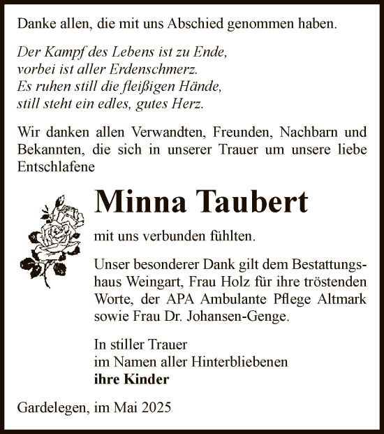 Traueranzeige von Minna Taubert von AMZ