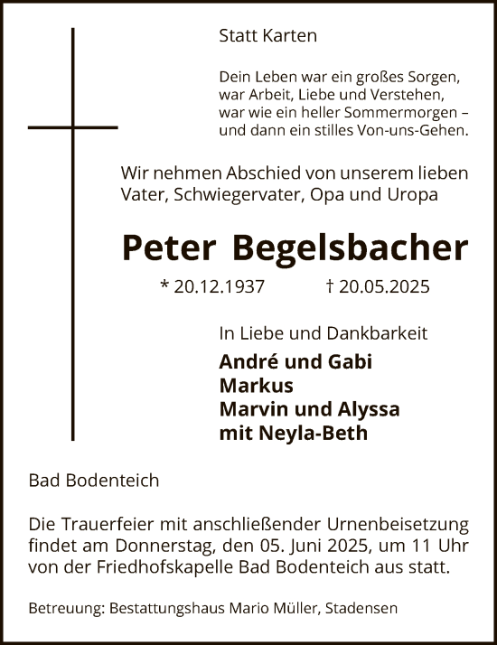 Traueranzeige von Peter Begelsbacher von AZ