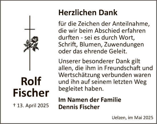 Traueranzeige von Rolf Fischer von UEL