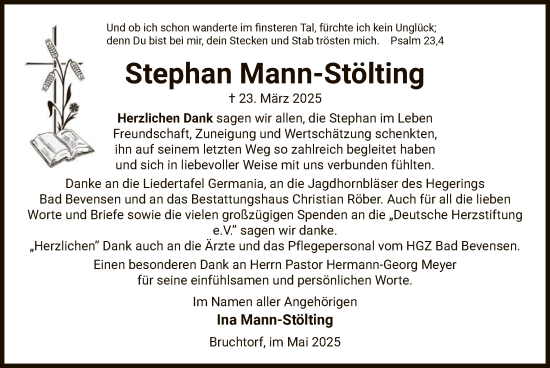 Traueranzeige von Stephan Mann-Stölting von AZ