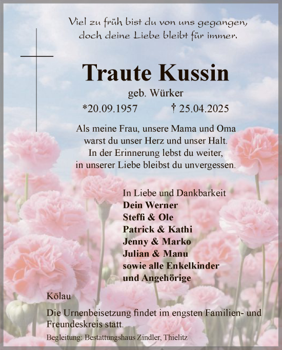 Traueranzeige von Traute Kussin von UEL