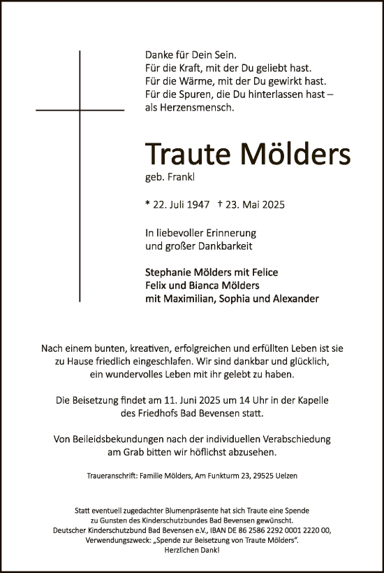 Traueranzeige von Traute Mölders von AZ