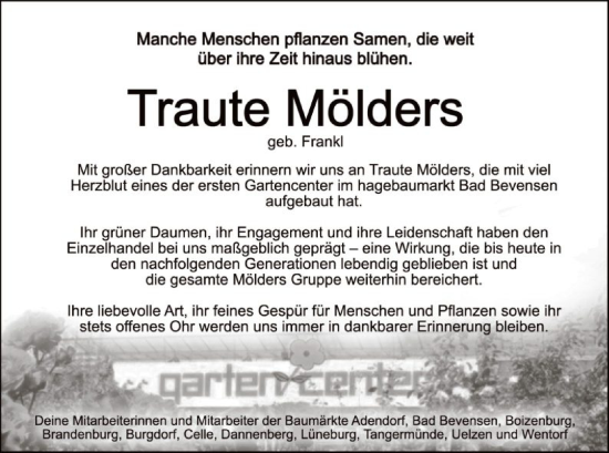 Traueranzeige von Traute Mölders von AZ