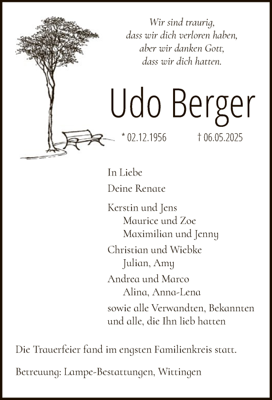 Traueranzeige von Udo Berger von UEL