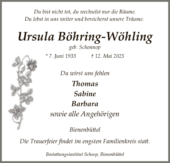 Traueranzeige von Ursula Böhring-Wöhling von UEL