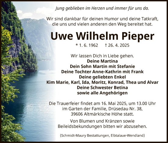 Traueranzeige von Uwe Wilhelm Pieper von UEL