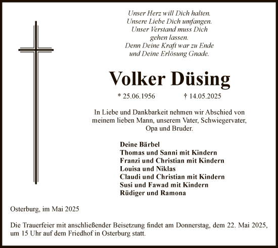 Traueranzeige von Volker Düsing von UEL