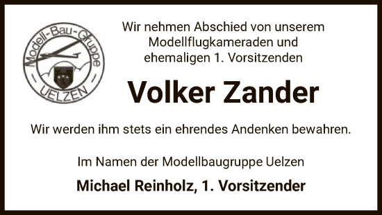 Traueranzeige von Volker Zander von UEL