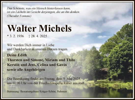 Traueranzeige von Walter Michels von UEL