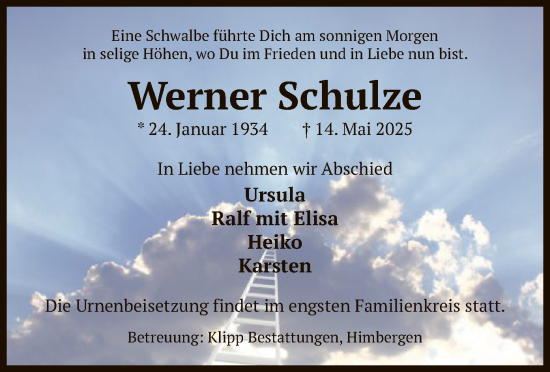 Traueranzeige von Werner Schulze von AZ