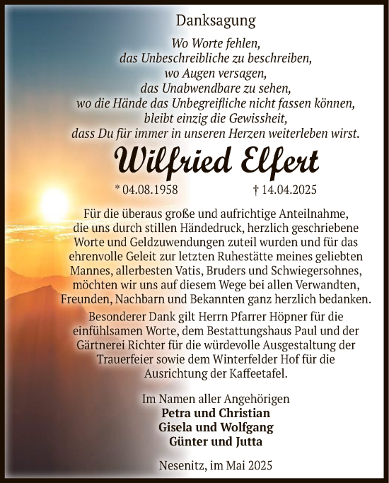 Traueranzeige von Wilfried Elfert von AMZ