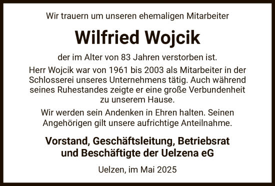 Traueranzeige von Wilfried Wojcik von UEL