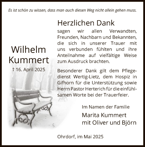 Traueranzeige von Wilhelm Kummert von IK